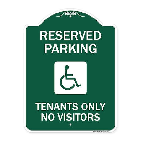 Signmission Reserved Parking Tenants No Visitors W/ Graphic, Green & White Alum Sign, 18" x 24", GW-1824-23005 A-DES-GW-1824-23005